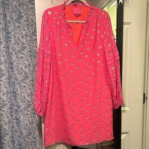 Lilly Pulitzer Pink silk Dress with gold Accents